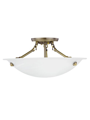 Oasis 3 Light 16 inch Antique Brass Semi-Flush Mount Ceiling Light