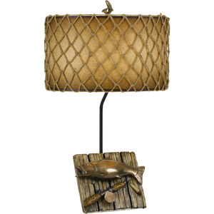 Fishing 31 inch 150 watt Cast Bronze and Faux Wood Table Lamp Portable Light