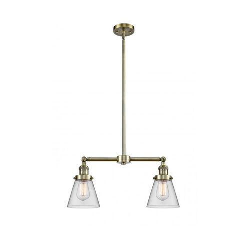 Franklin Restoration Small Cone LED 21 inch Antique Brass Chandelier Ceiling Light in Clear Glass, Franklin Restoration