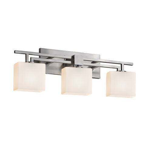 Fusion 3 Light 26 inch Brushed Nickel Vanity Light Wall Light in Rectangle, Incandescent, Opal Fusion
