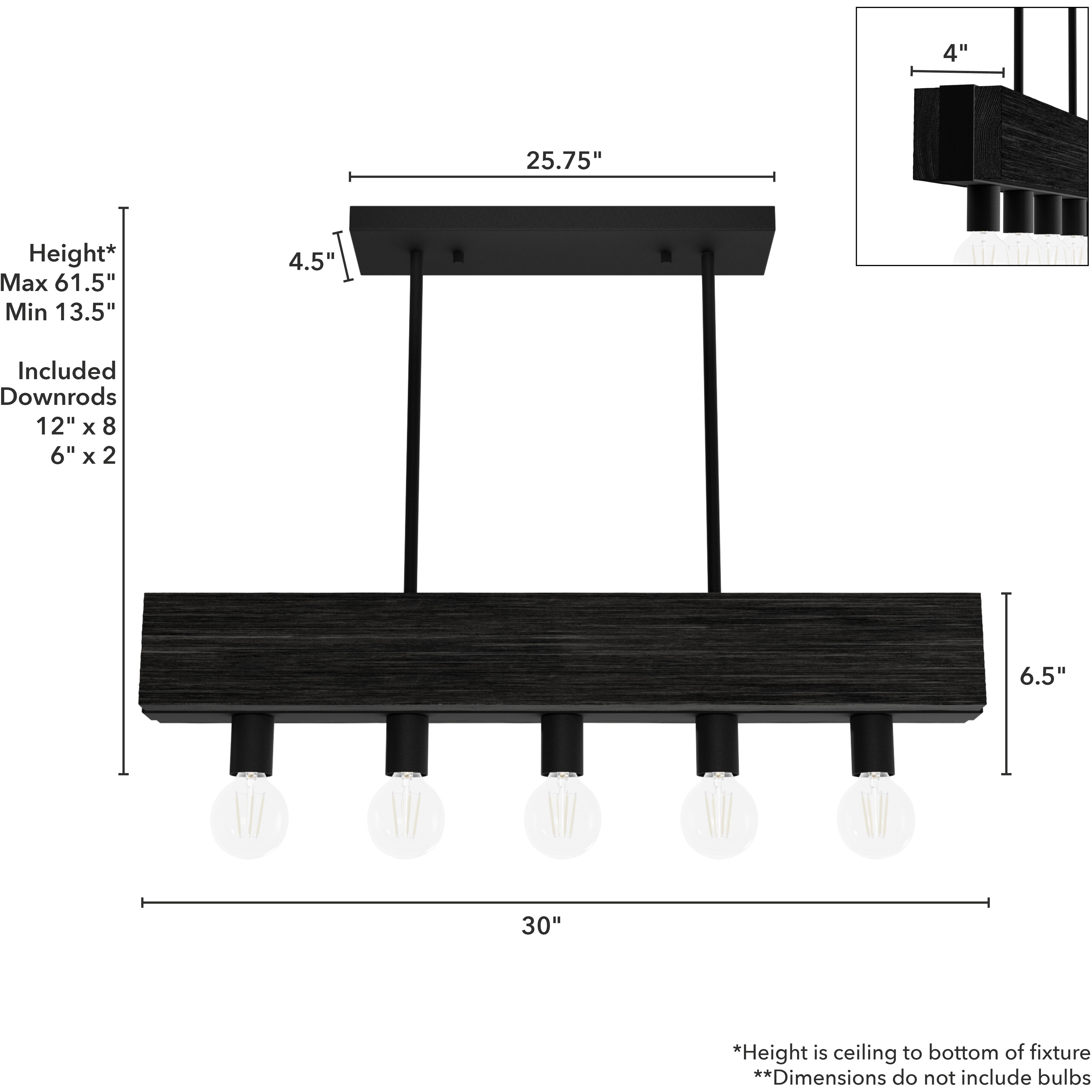 Donelson 5 Light 30 inch Natural Black Iron and Dark Ash Linear Chandelier Ceiling Light, Small