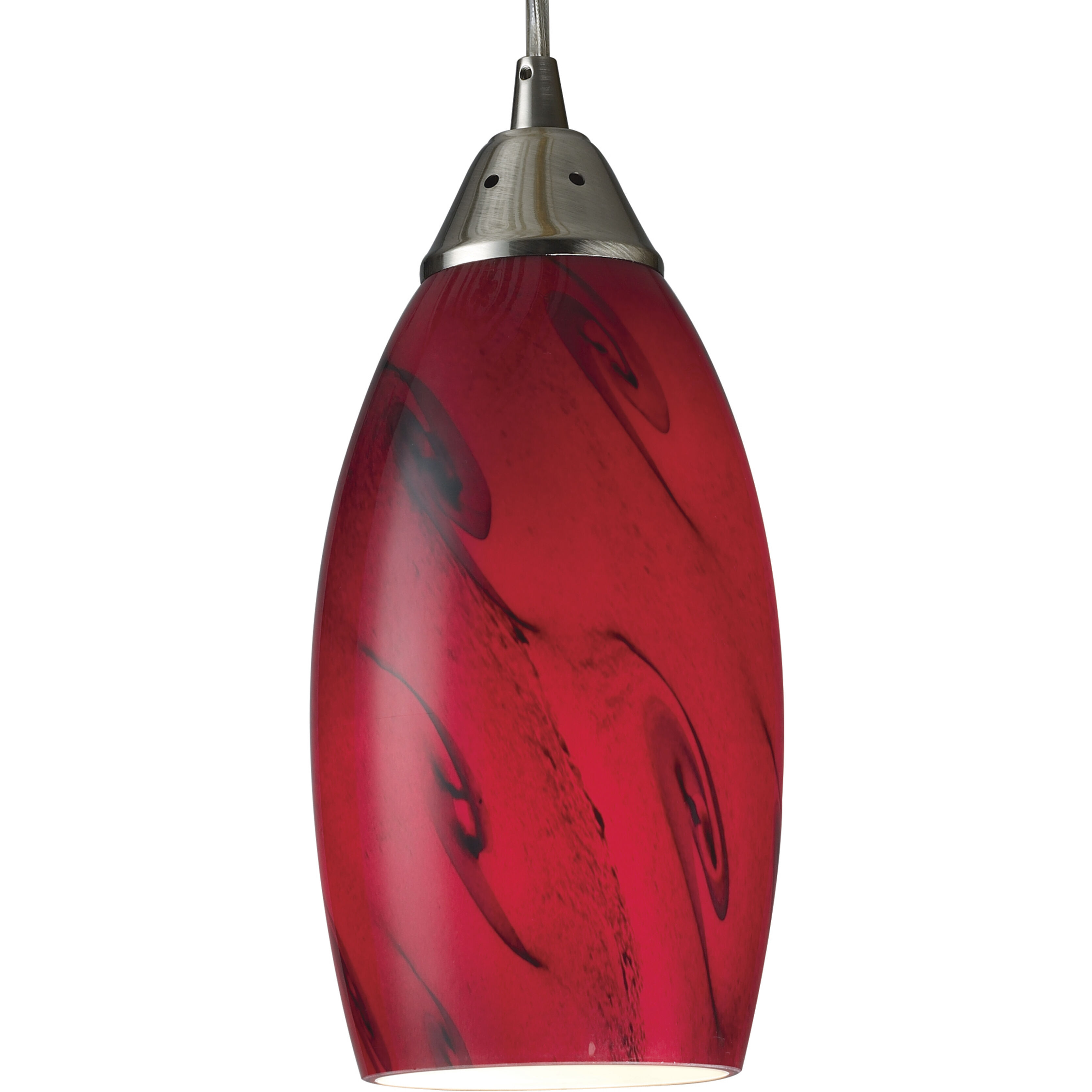 Galaxy 1 Light 5 inch Satin Nickel Mini Pendant Ceiling Light in Red Glass
