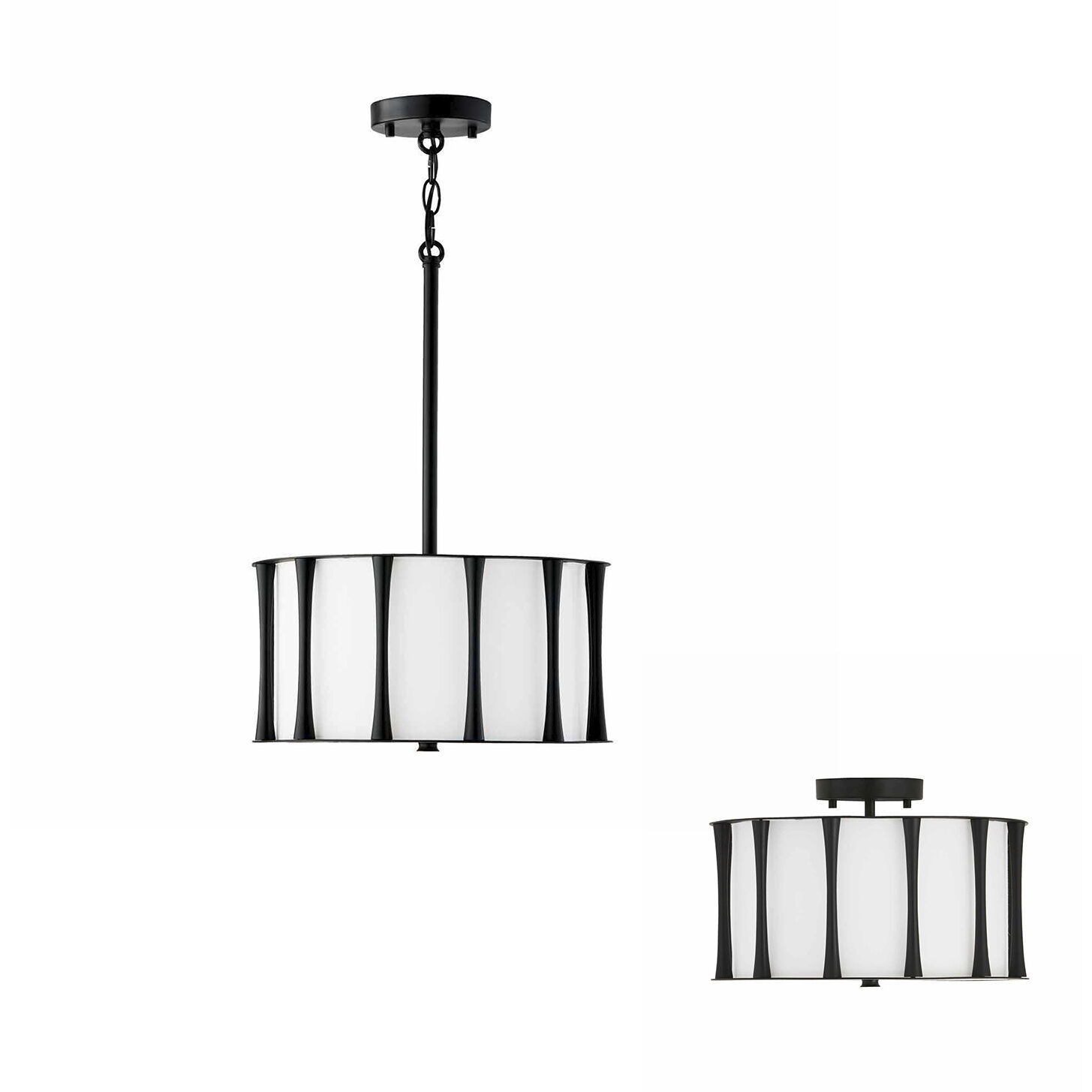 Bodie 3 Light 15 inch Matte Black Semi-Flush Mount Ceiling Light, Convertible Dual Mount