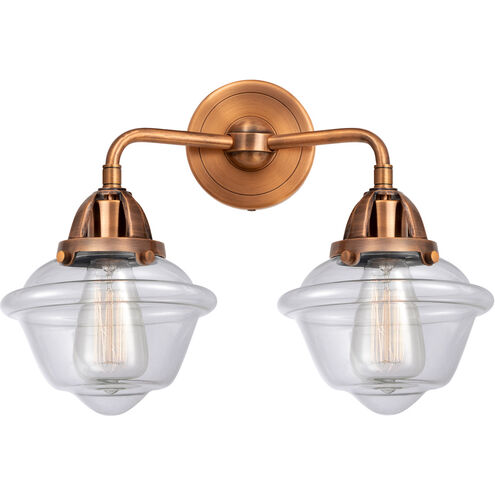 Nouveau 2 Small Oxford LED 15.5 inch Antique Copper Bath Vanity Light Wall Light in Clear Glass