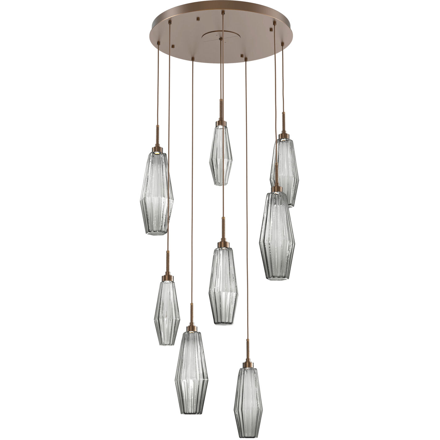 Aalto LED 27.4 inch Flat Bronze Chandelier Ceiling Light in 3000K LED, Optic Rib Smoke, Round Multi-Port