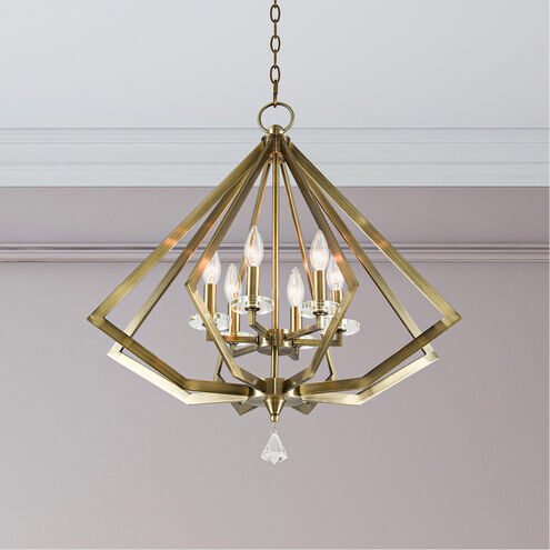 Diamond 6 Light 25 inch Antique Brass Chandelier Ceiling Light