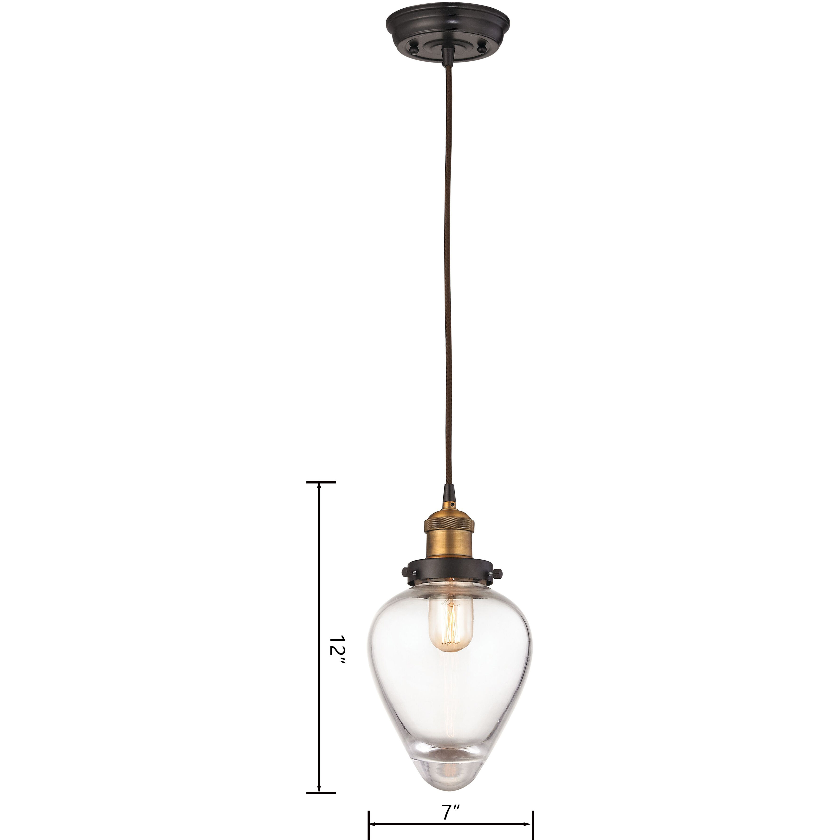 Bartram 1 Light 7 inch Antique Brass with Oil Rubbed Bronze Mini Pendant Ceiling Light