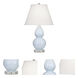 Small Double Gourd 22 inch 150 watt Baby Blue Glazed Ceramic with Lucite Base Accent Lamp Portable Light in Pearl Dupioni