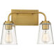 Transitional 2 Light 15 inch Natural Brass Bathroom Vanity Light Wall Light