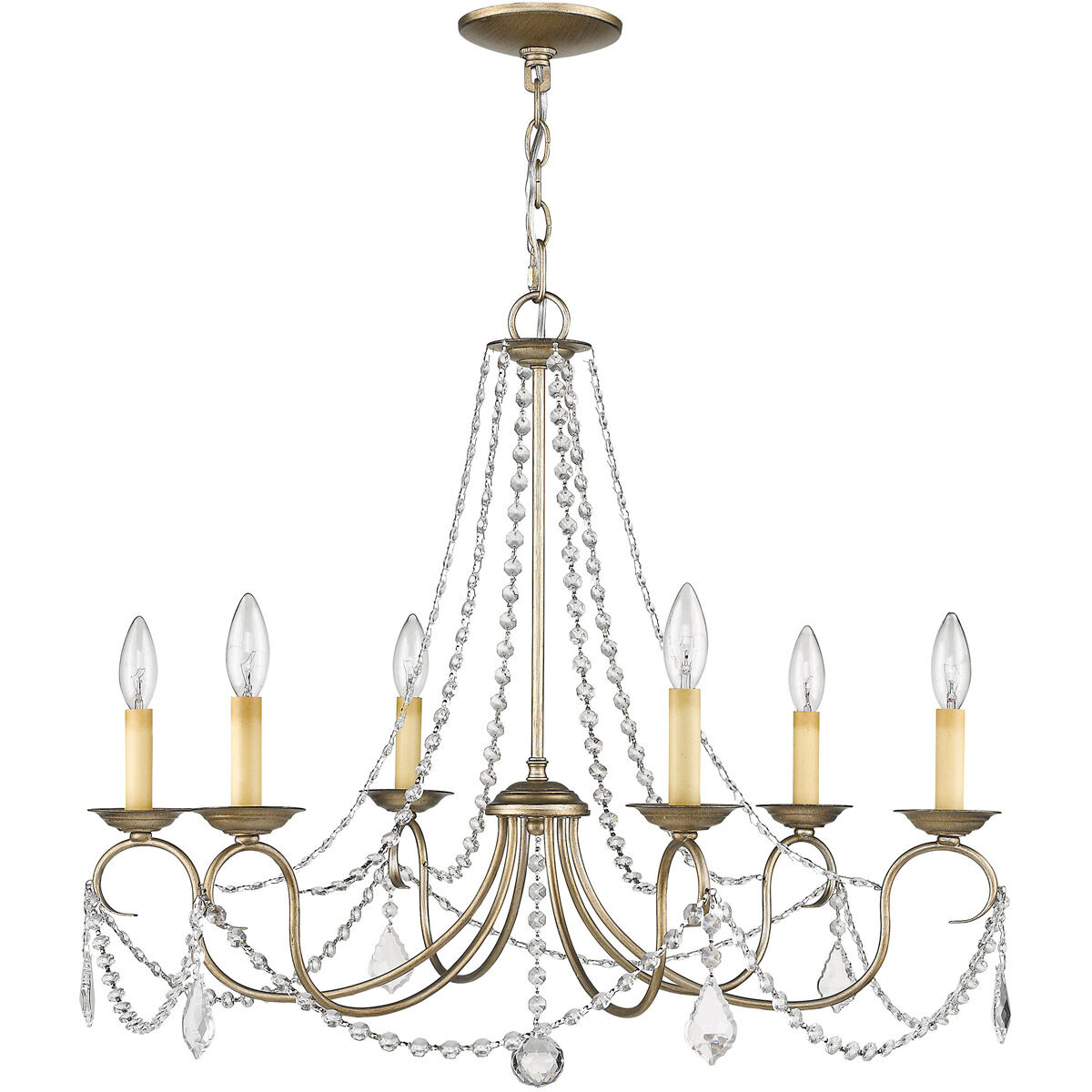 Pennington 6 Light 28 inch Hand Painted Antique Silver Leaf Chandelier Ceiling Light