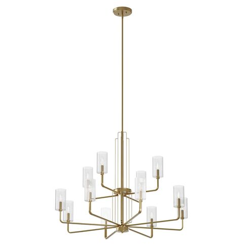 Kimrose 12 Light 41 inch Brushed Natural Brass Chandelier Ceiling Light, 2 Tier Large