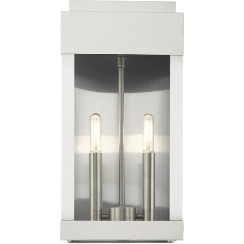 York 2 Light 16 inch Brushed Nickel Outdoor Wall Lantern
