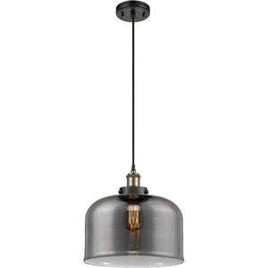 Ballston X-Large Bell 1 Light 12 inch Black Antique Brass Mini Pendant Ceiling Light in Plated Smoke Glass