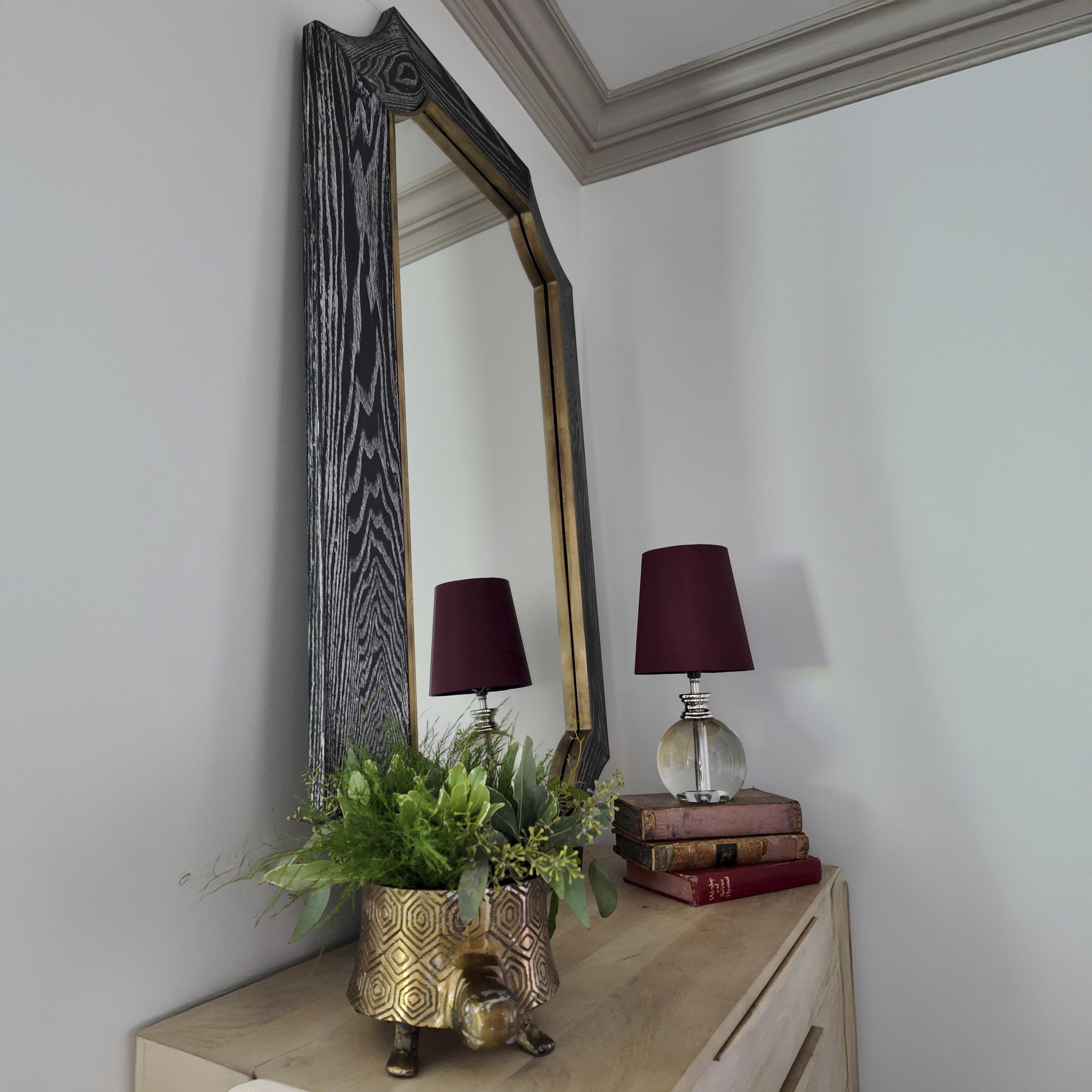 Farra 44 X 26 inch Cerused Black with Weathered Brass Wall Mirror, Varaluz Casa