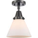 Franklin Restoration Large Cone 1 Light 8 inch Matte Black Flush Mount Ceiling Light in Matte White Glass