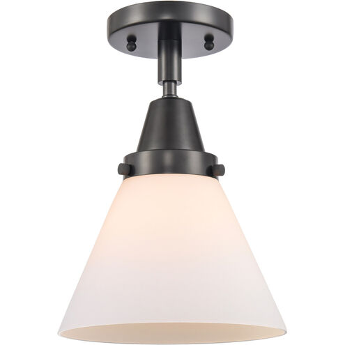 Franklin Restoration Large Cone 1 Light 8 inch Matte Black Flush Mount Ceiling Light in Matte White Glass
