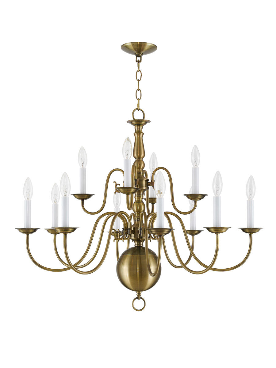 Williamsburgh 12 Light 32 inch Antique Brass Chandelier Ceiling Light