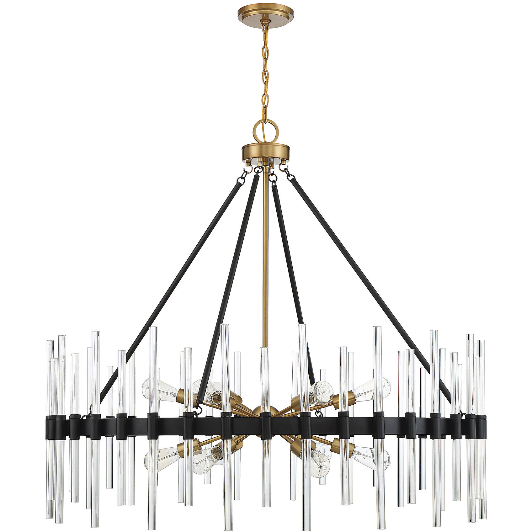 Santiago 12 Light 45 inch Black with Warm Brass Accents Chandelier Ceiling Light