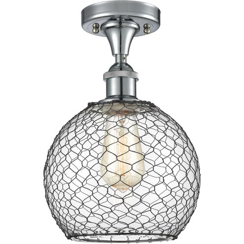 Ballston Farmhouse Chicken Wire 1 Light 8 inch Polished Chrome Semi-Flush Mount Ceiling Light in Clear Glass with Black Wire, Ballston