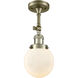 Franklin Restoration Beacon 1 Light 6 inch Antique Brass Semi-Flush Mount Ceiling Light in Cased Matte White Glass, Franklin Restoration