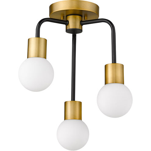 Neutra 3 Light 14 inch Matte Black/Foundry Brass Semi Flush Mount Ceiling Light
