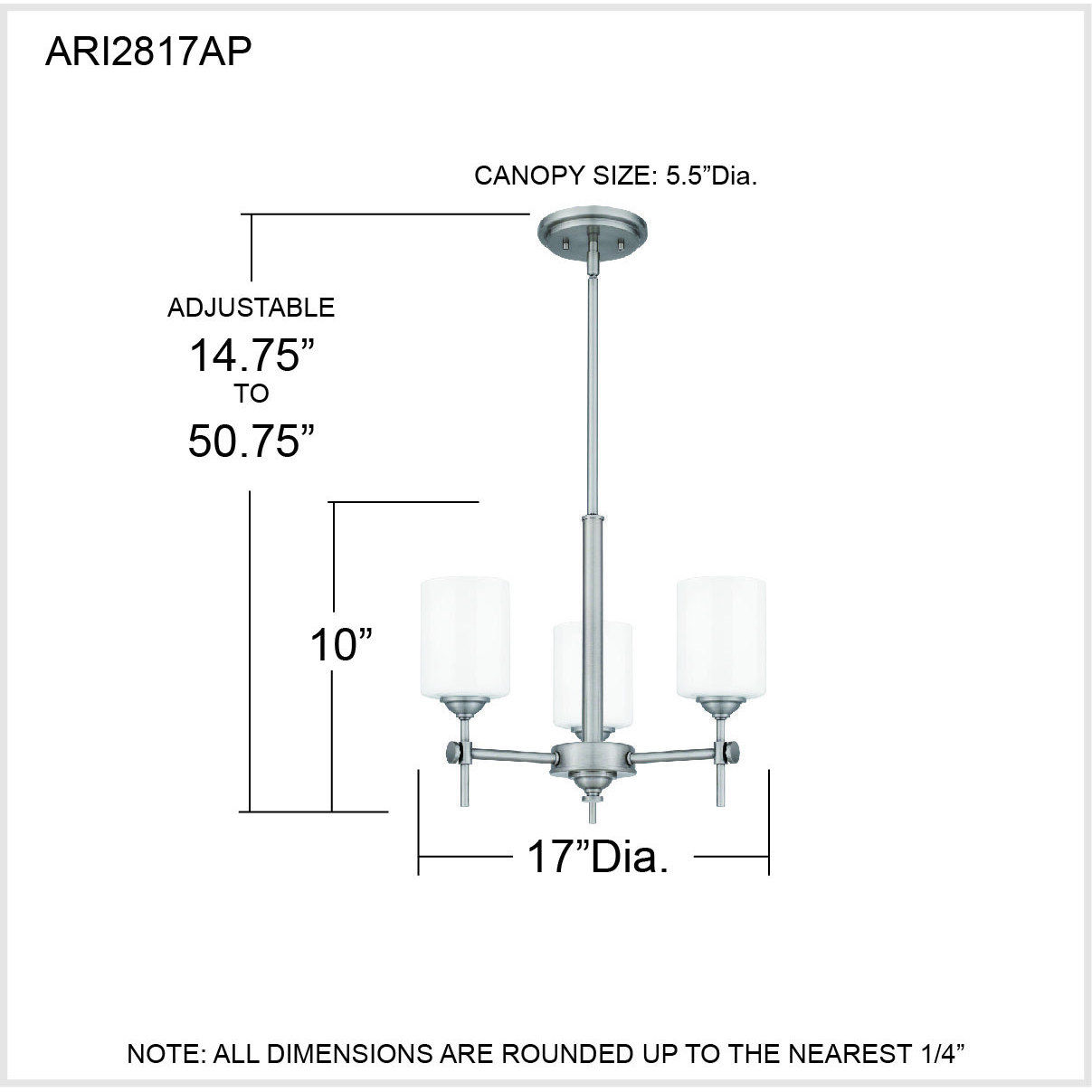 Aria 3 Light 17 inch Antique Polished Nickel Pendant Ceiling Light