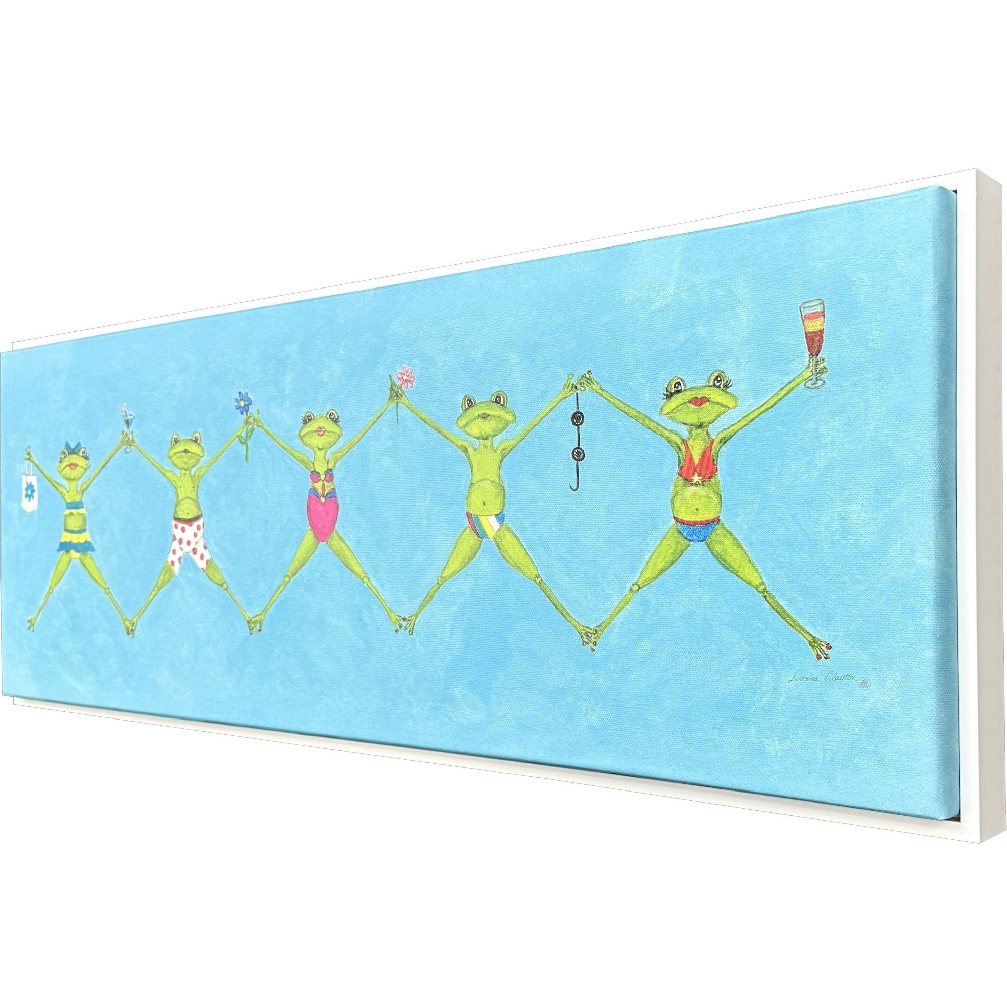 Froggy Beach Party Blue and Green and Multi and Pink Canvas, Propac
