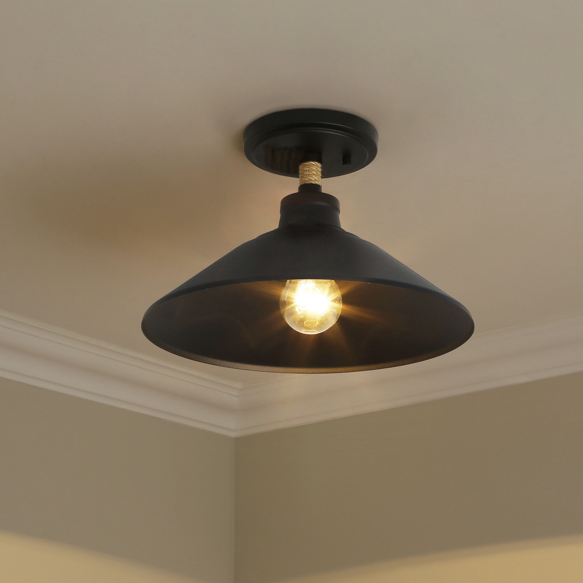 Journey 1 Light 12 inch Natural Black Semi-Flush Mount Ceiling Light