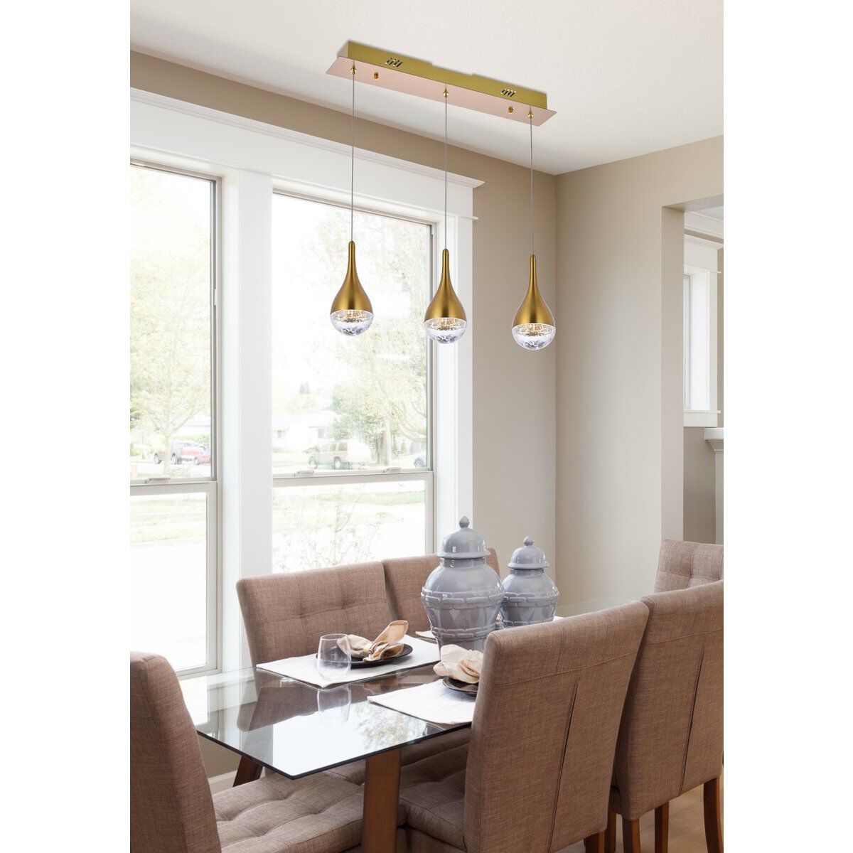 Amherst 3 Light 24 inch Satin Gold Linear Pendant Ceiling Light