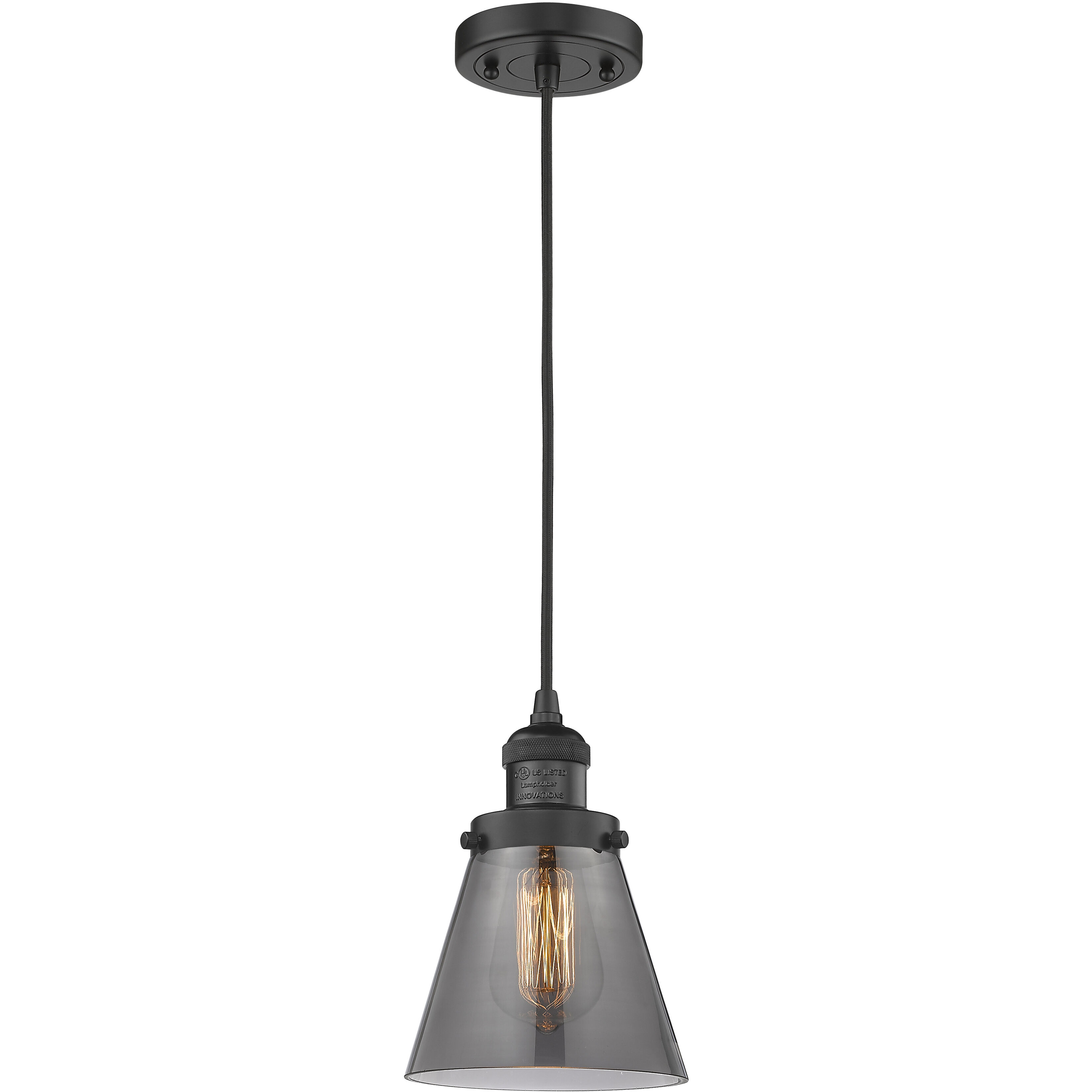Franklin Restoration Cone LED 6 inch Matte Black Mini Pendant Ceiling Light in Plated Smoke, Franklin Restoration