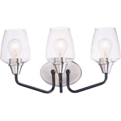 Goblet 3 Light 18 inch Black/Satin Nickel Bath Vanity Wall Light in Black and Satin Nickel