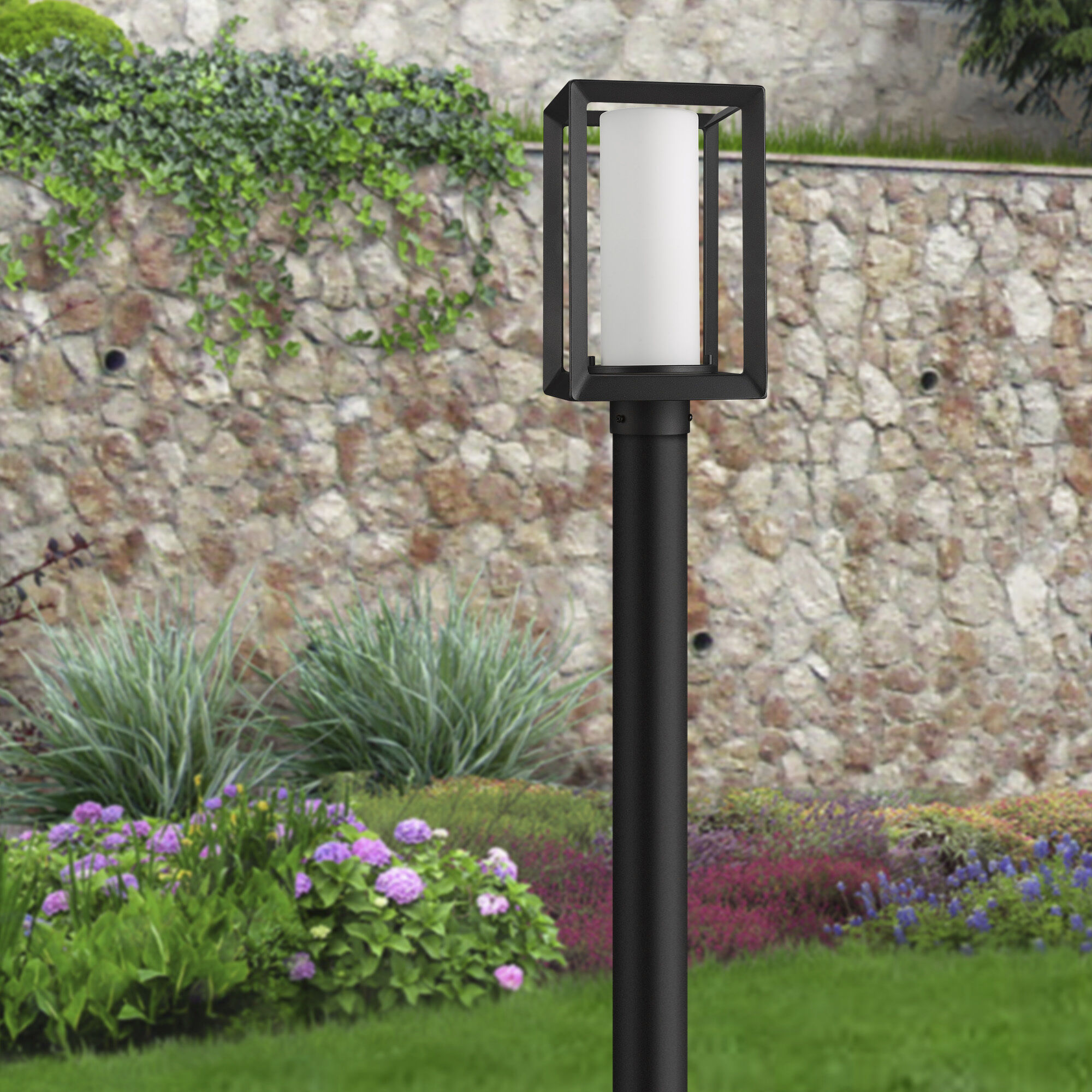 Smyth 1 Light 7.5 inch Natural Black Outdoor Post in Opal Glass