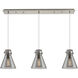 Newton Cone 3 Light 39.75 inch Brushed Satin Nickel Linear Pendant Ceiling Light in Light Smoke Glass