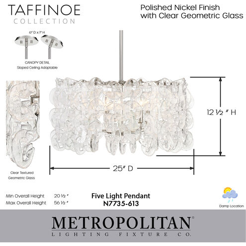 Taffinoe 5 Light 25 inch Polished Nickel Pendant Ceiling Light