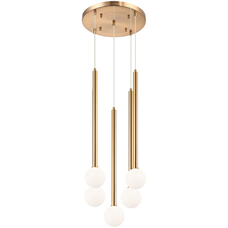 Reigndrop 5 Light 13.88 inch Aged Gold Brass Pendant Ceiling Light