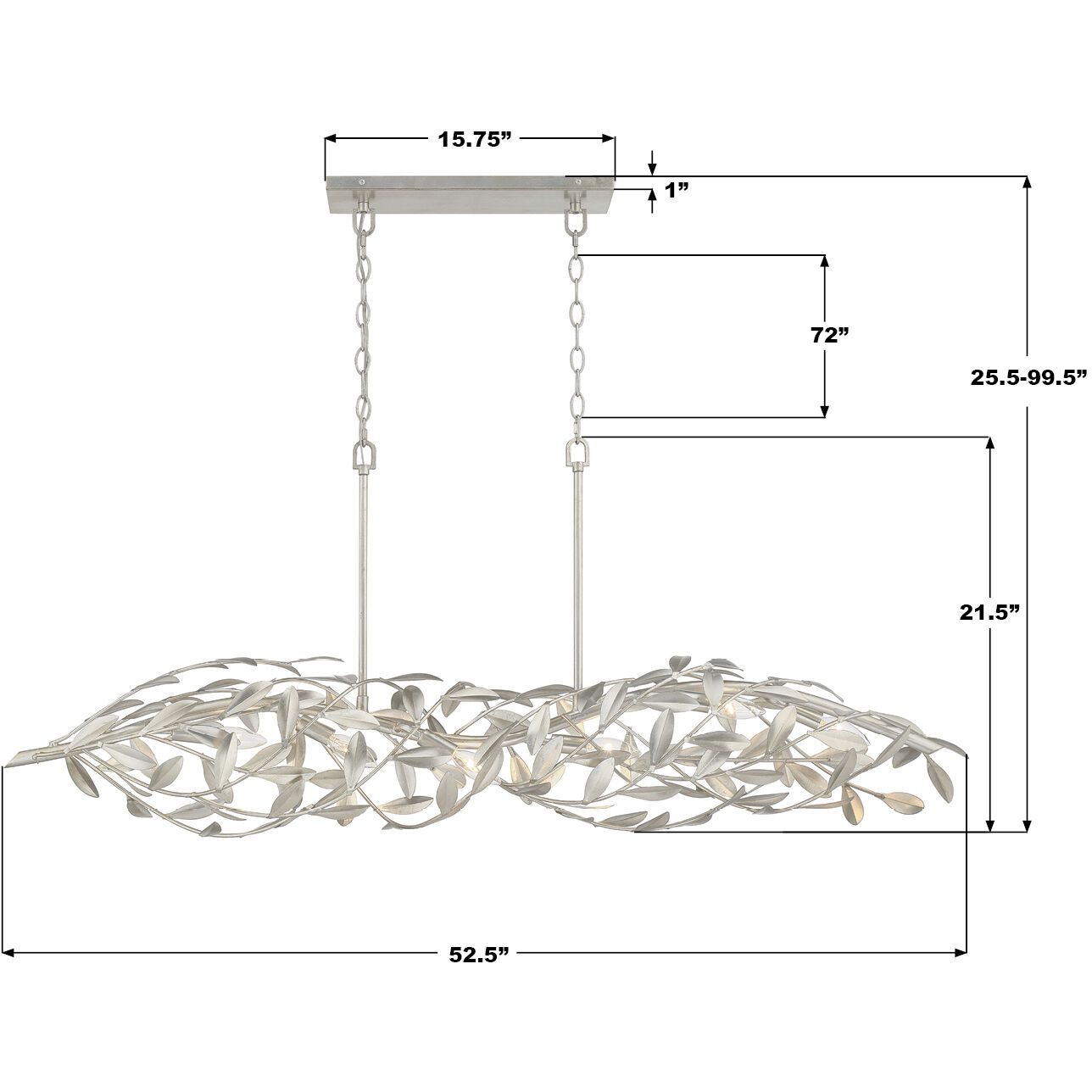 Broche 6 Light 50.5 inch Antique Silver Linear Chandelier Ceiling Light