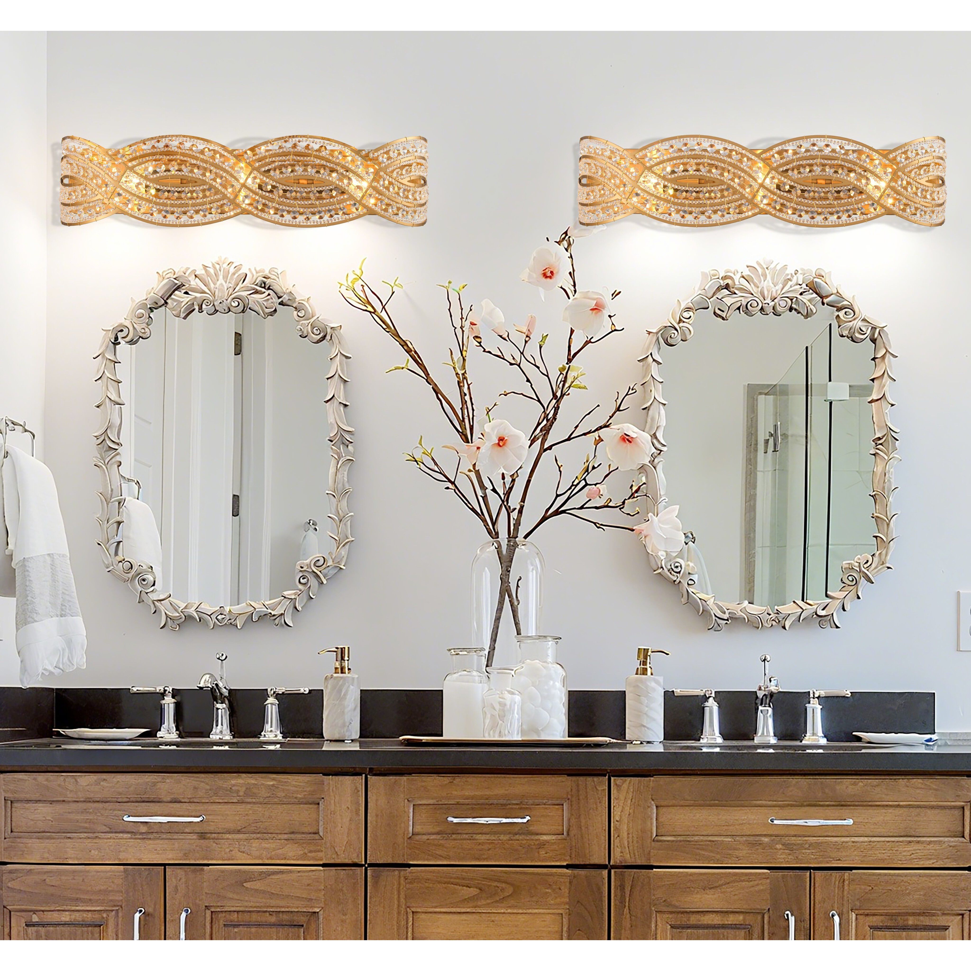 Anastasia 3 Light 25 inch Lacquered Gold Vanity Wall Light