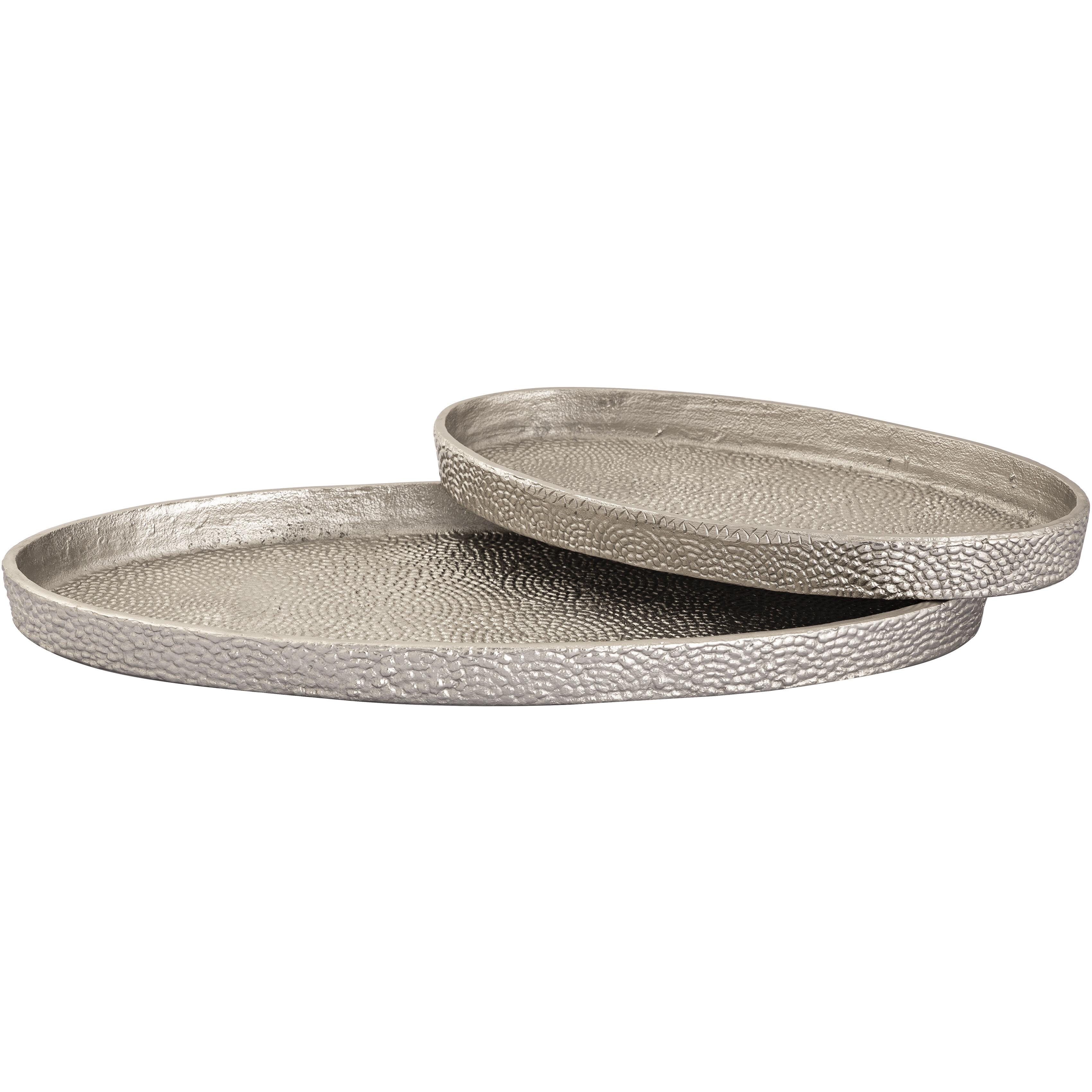 Oval Pebble Antique Nickel Tray, Set of 2