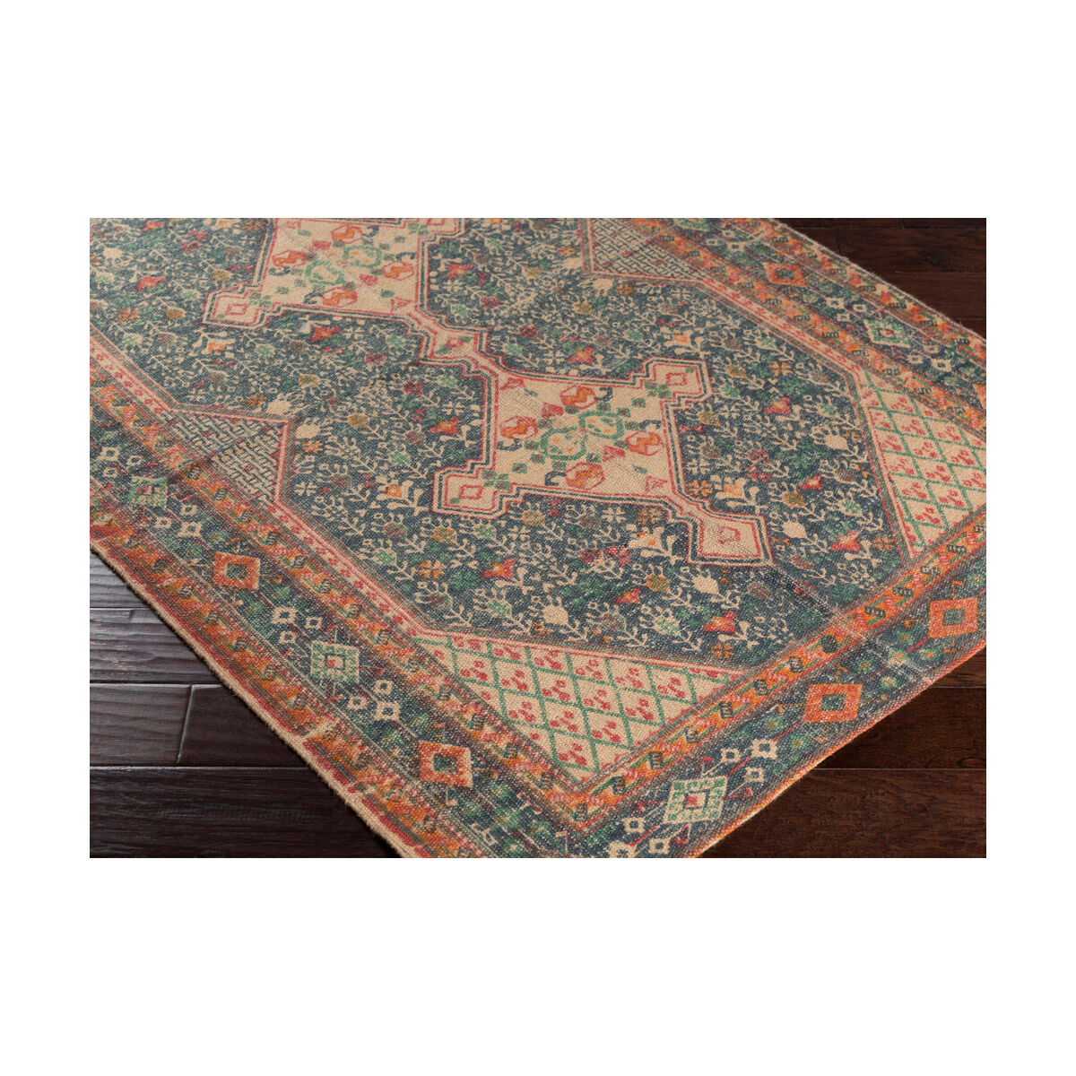 Shadi 90 X 60 inch Neutral and Blue Area Rug, Jute, Cotton, and Polyester