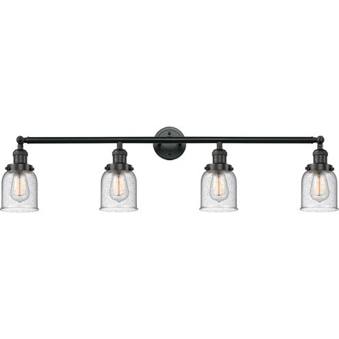 Franklin Restoration Small Bell 4 Light 42 inch Matte Black Bath Vanity Light Wall Light in Seedy Glass, Franklin Restoration