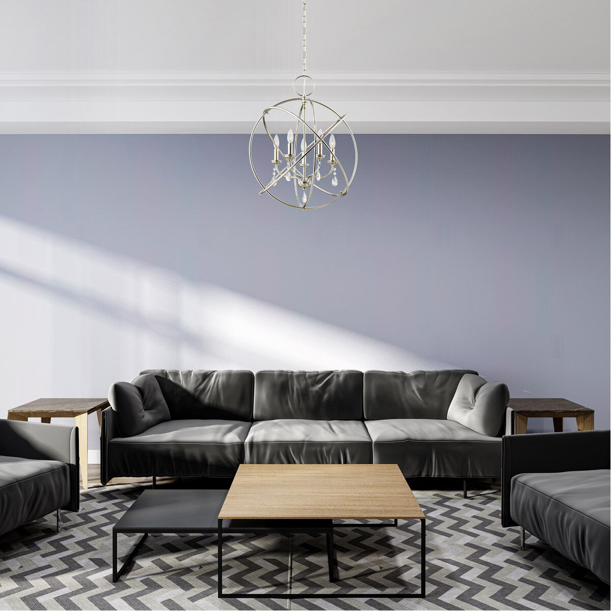 Aria 5 Light 22 inch Polished Nickel Chandelier Ceiling Light