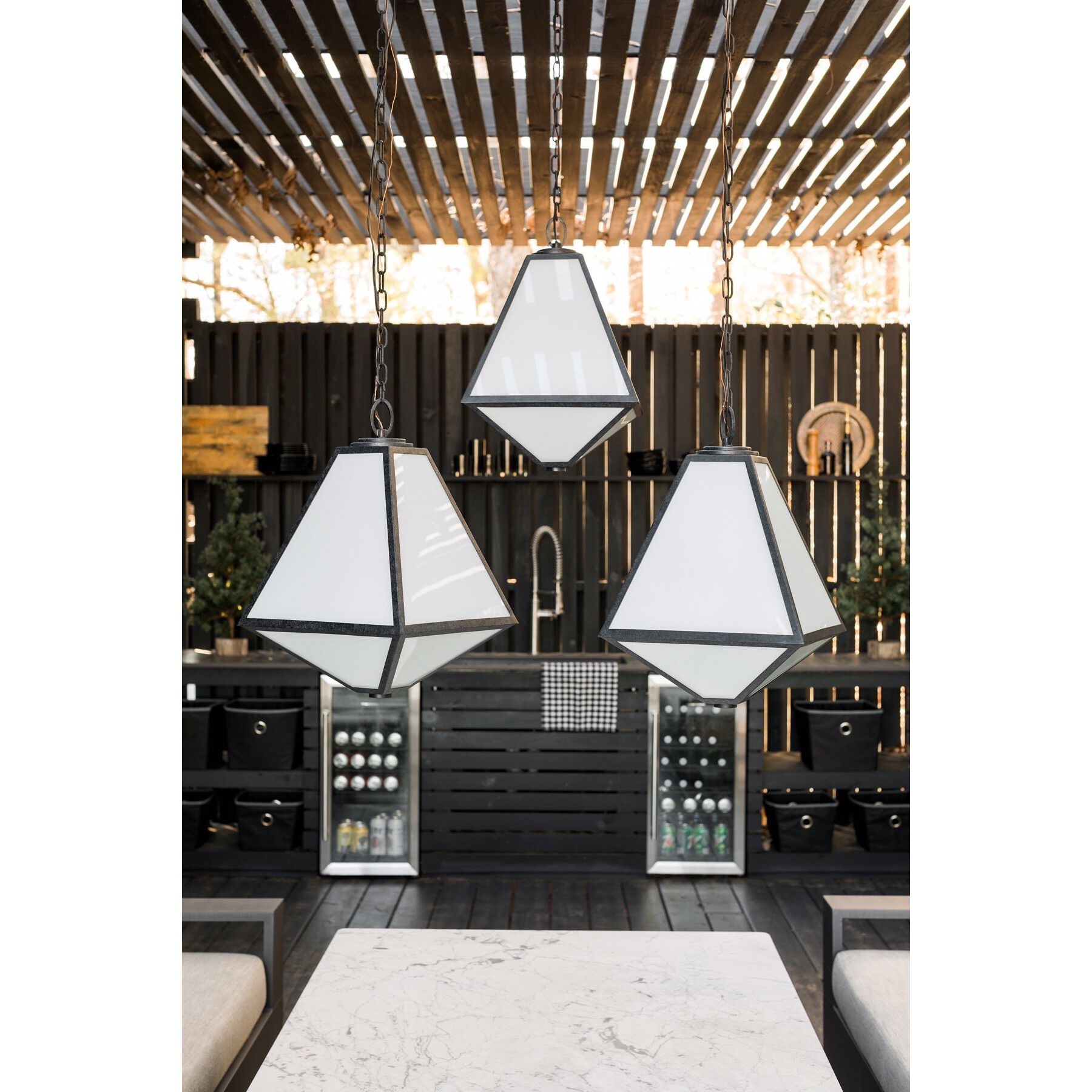 Glacier 3 Light 14 inch Black Charcoal Outdoor Pendant in White