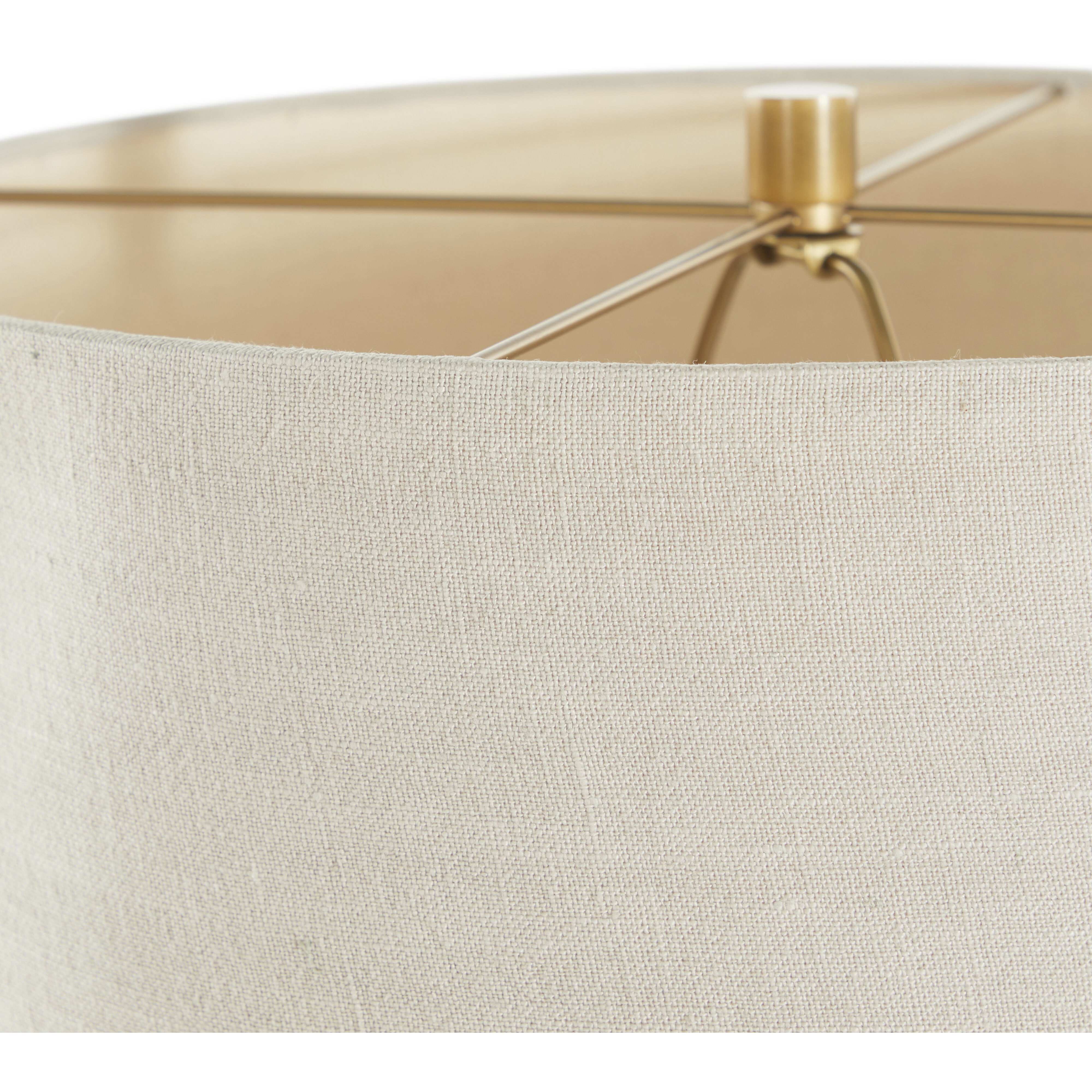 Bronx 29 inch Brushed Antique Brass and Dark Brown Leather with Beige Linen Table Lamp Portable Light