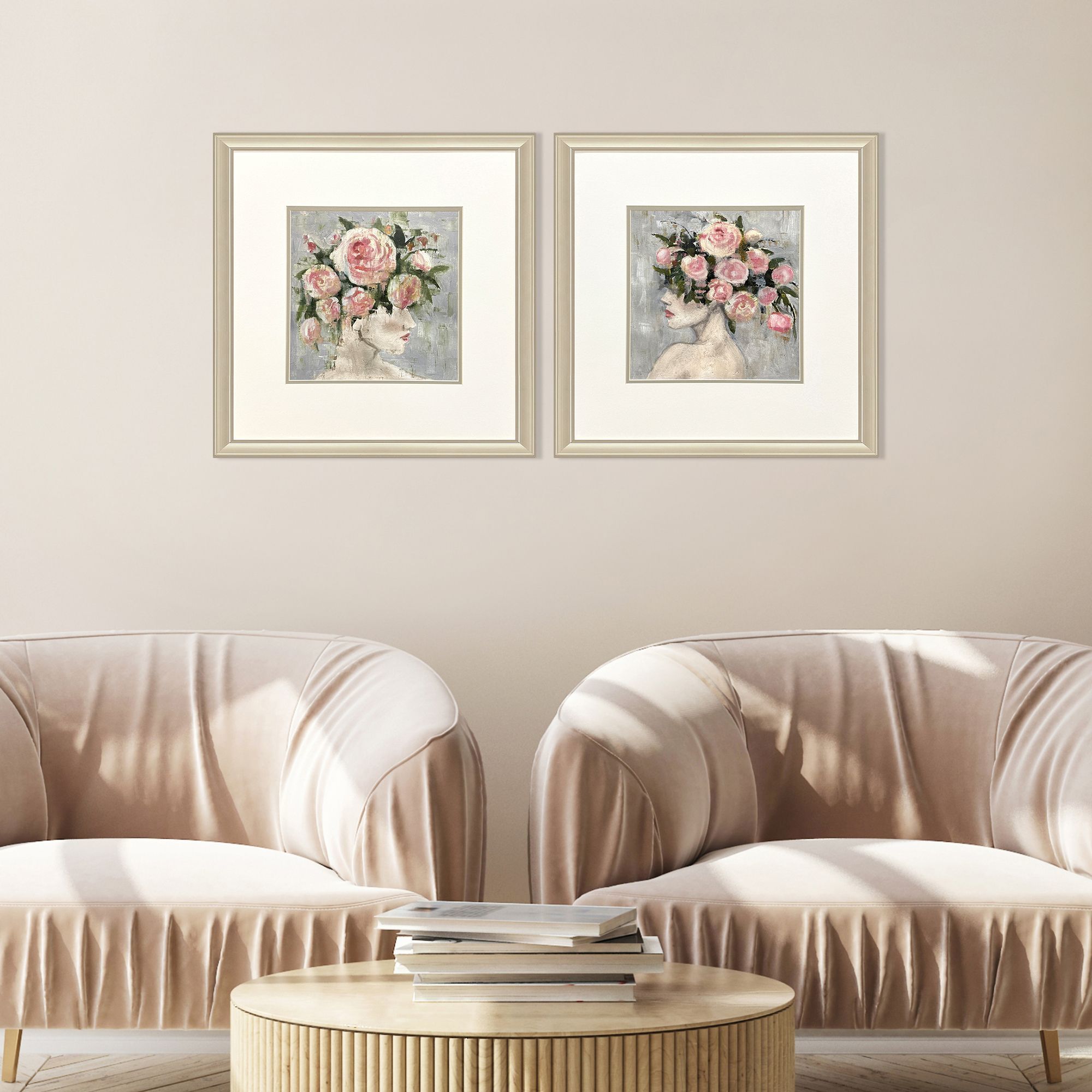 Rose Girl Pink and Green and Neutral and Gray Framed Art, Propac