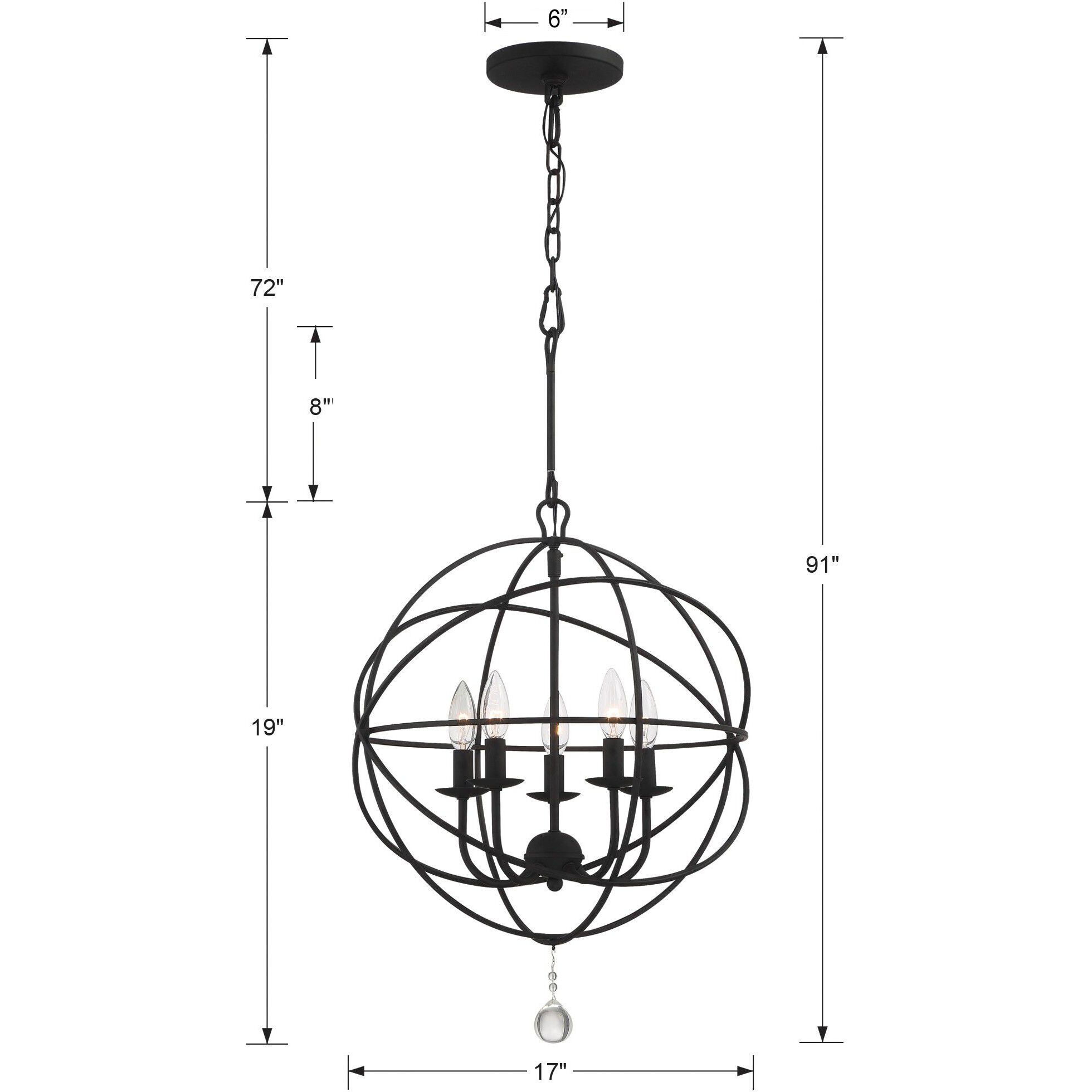 Solaris 5 Light 17 inch Black Mini Chandelier Ceiling Light