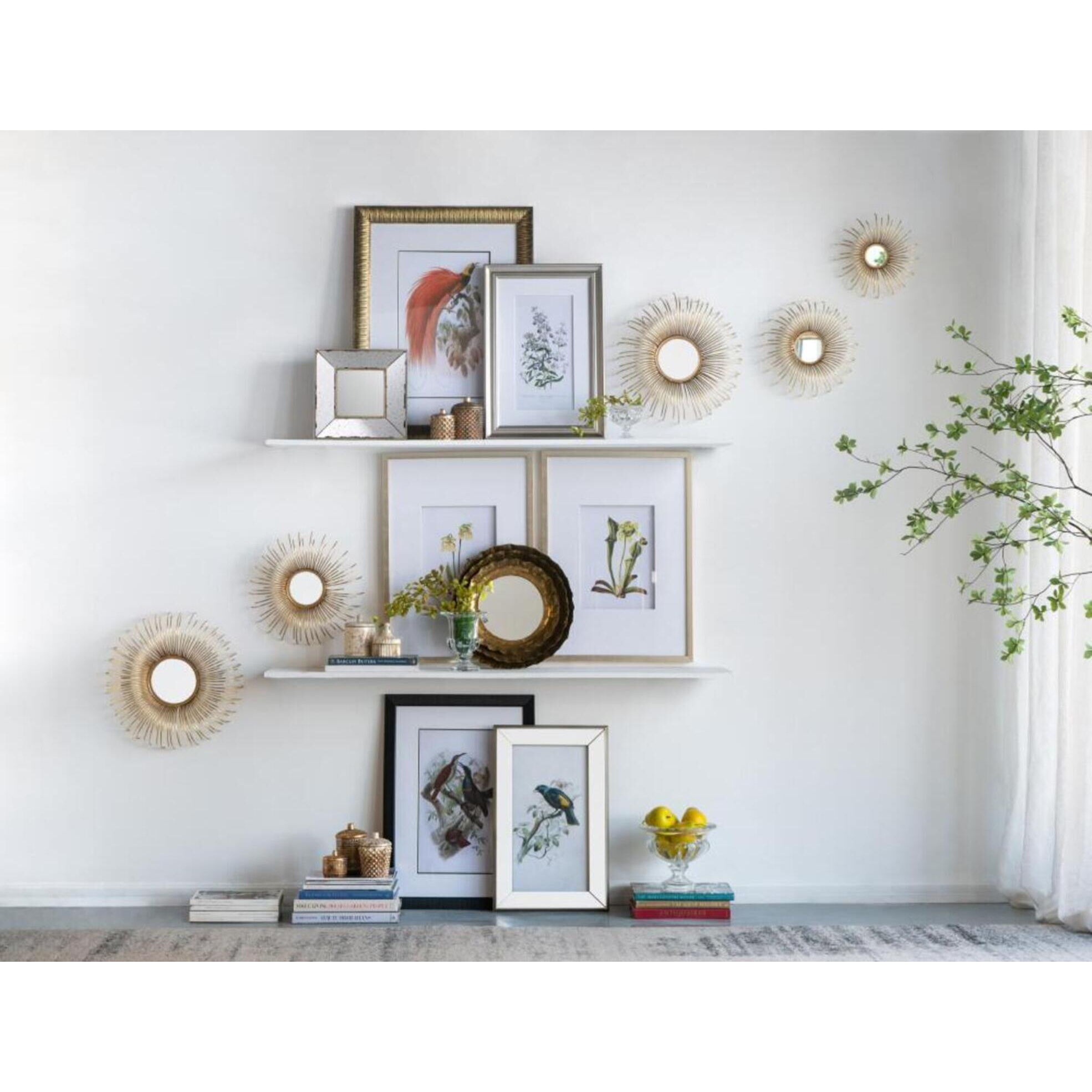 Bird Mirror Frame Print Multi Color Wall Art, Set of 2