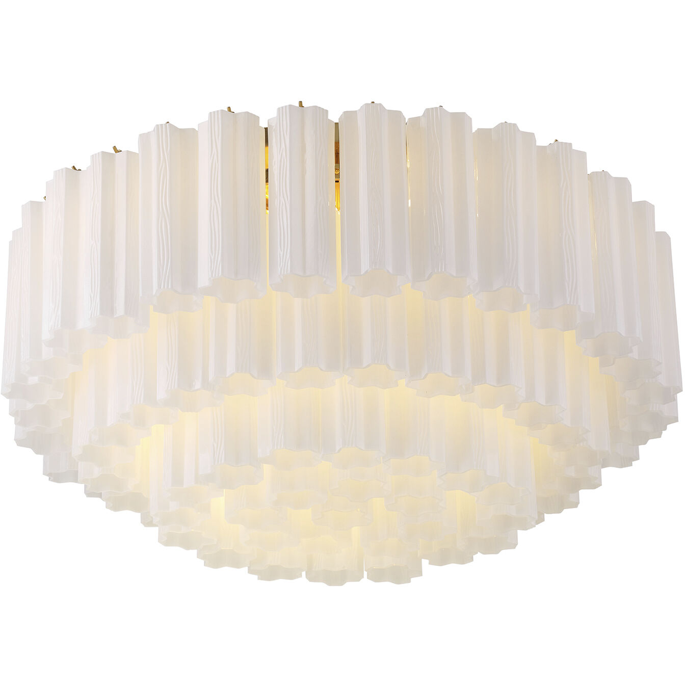Addis 16 Light 32 inch Aged Brass Flush Ceiling Light in Tronchi Glass White