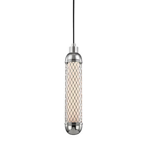 Hayes LED 4 inch Polished Nickel Pendant Ceiling Light, White Frosted, Metal Mesh