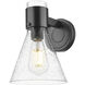 Lawton Cone Sconce Wall Light in Matte Black, Seedy Glass