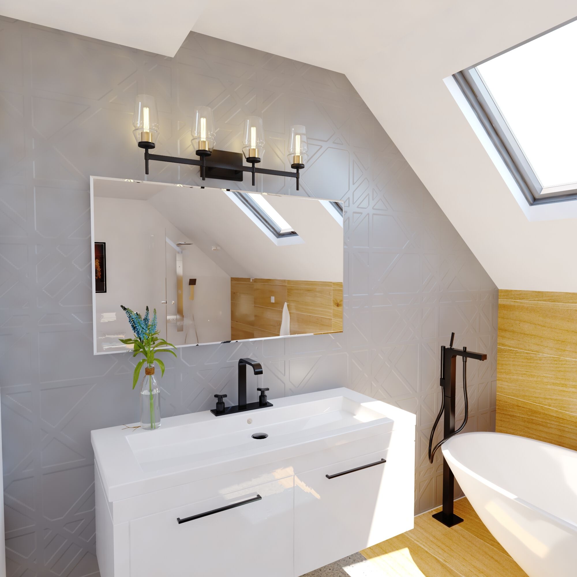 Warren LED 30 inch Matte Black and Brushed Brass Bathroom Light Wall Light in 4